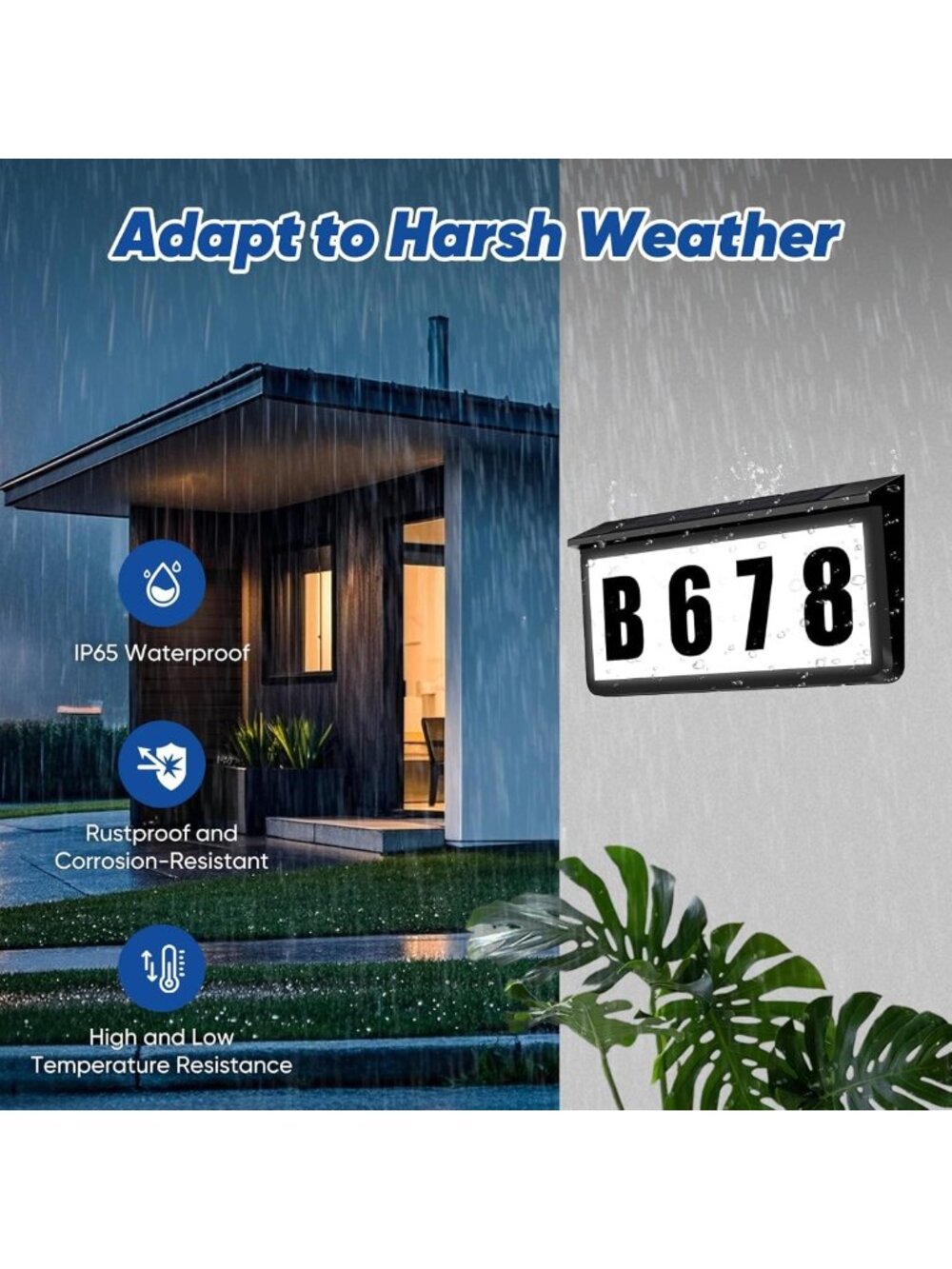 Solar-Powered LED House Numbers, Waterproof Dual Color Address Sign with - Picture 4 of 7